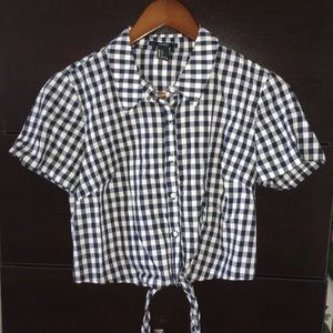 Navy Blue & White Crop Top